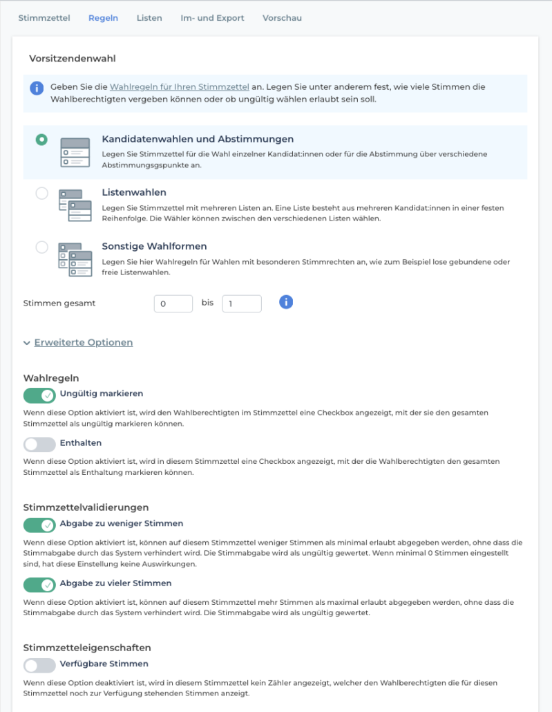 Beispiel 1: Konfiguration im Online-Wahlmanager