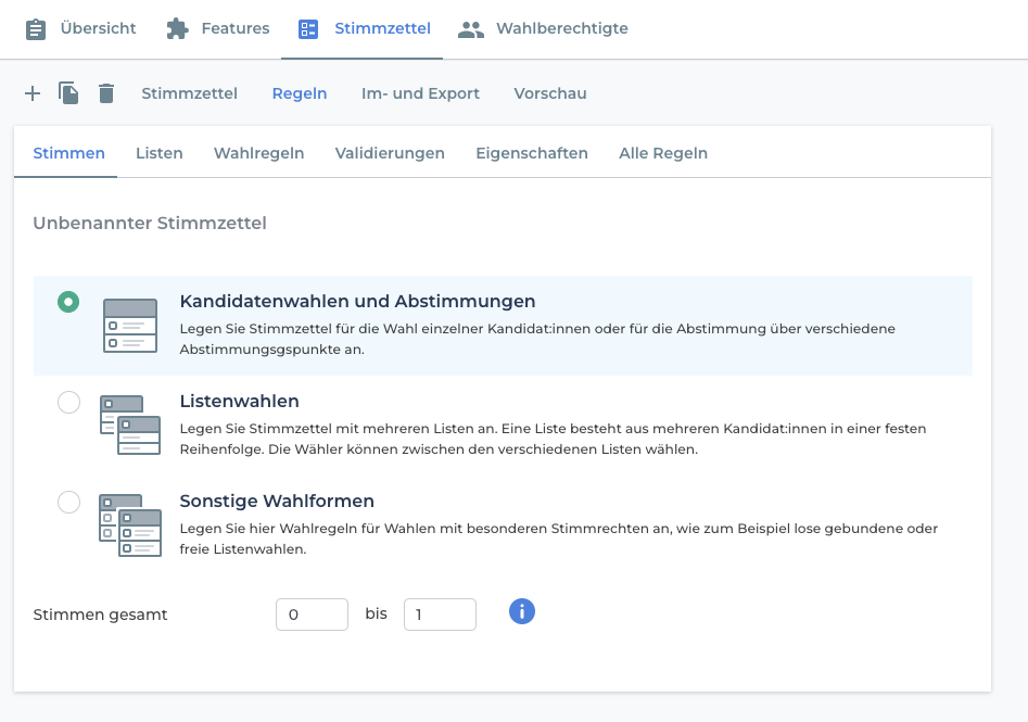 Festlegen von Stimmzettel-Regeln - Kandidatenwahlen und Abstimmungen.