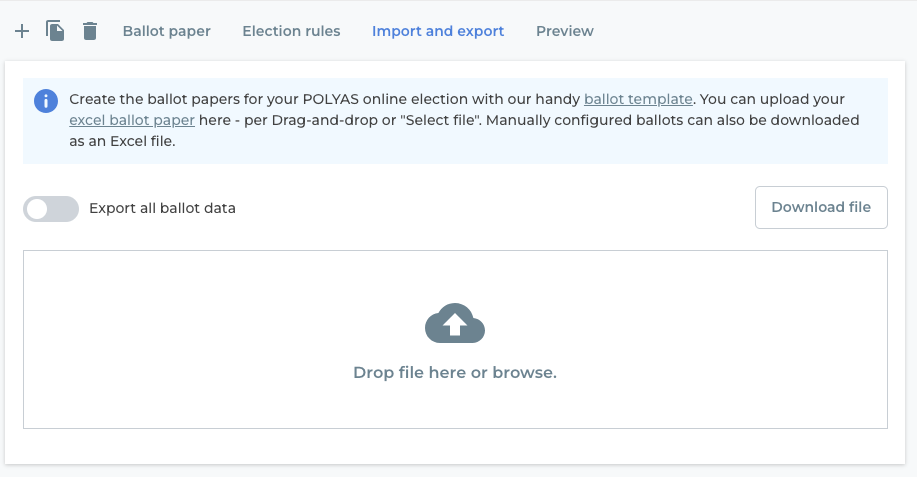 Import, export and preview function for ballots.