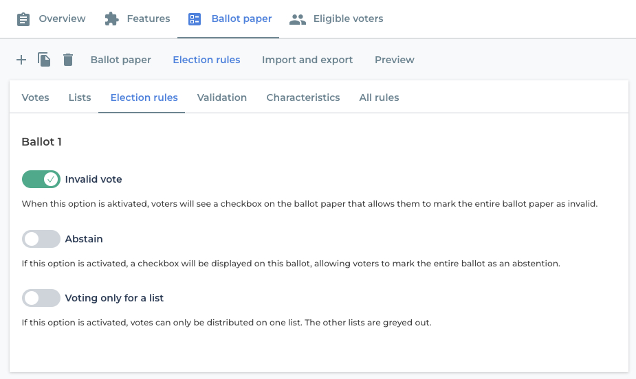 Rules for list elections.