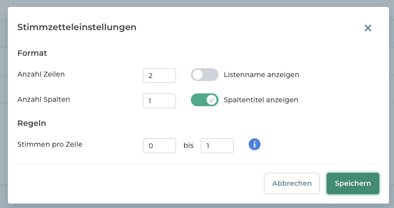 Formateinstellungen für Stimmzettel