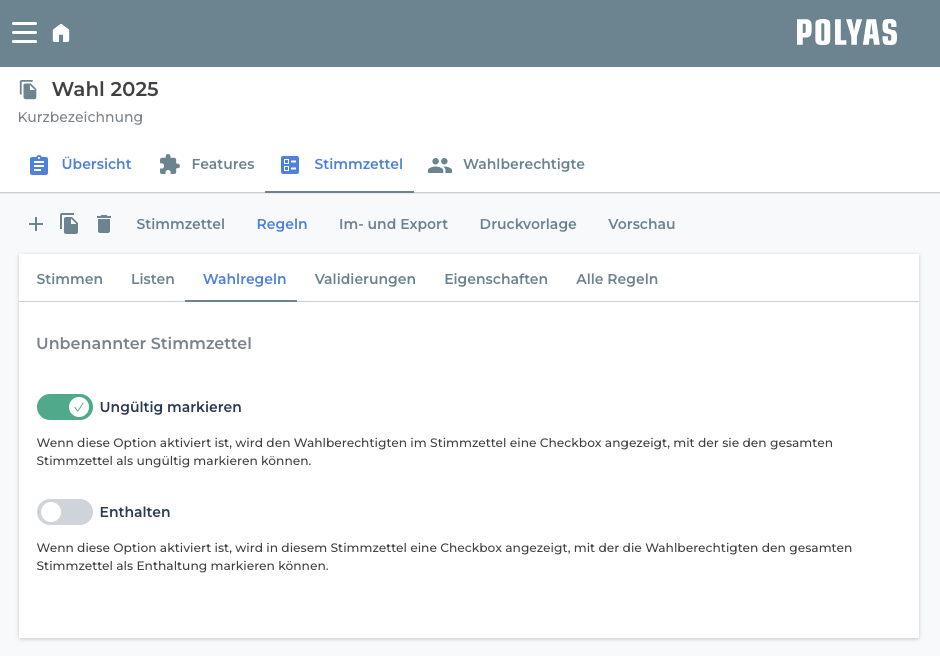 Wahlregeln konfigurieren.