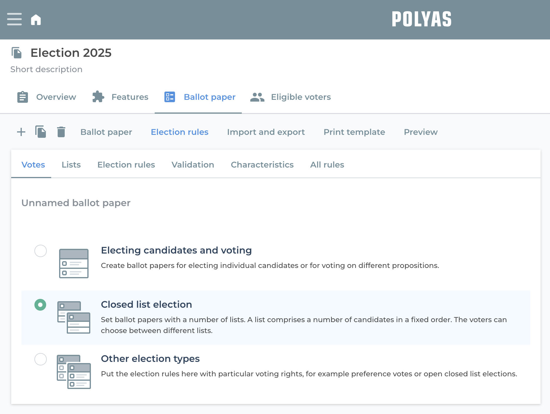 Election rules: List election.