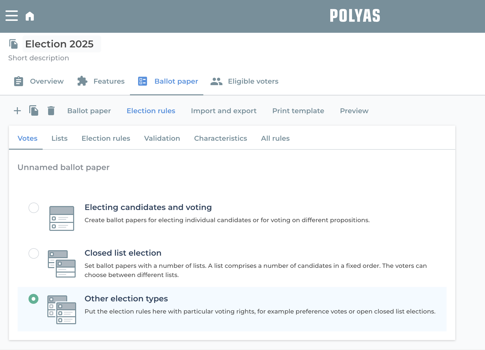 Choose the election type: Other election types.
