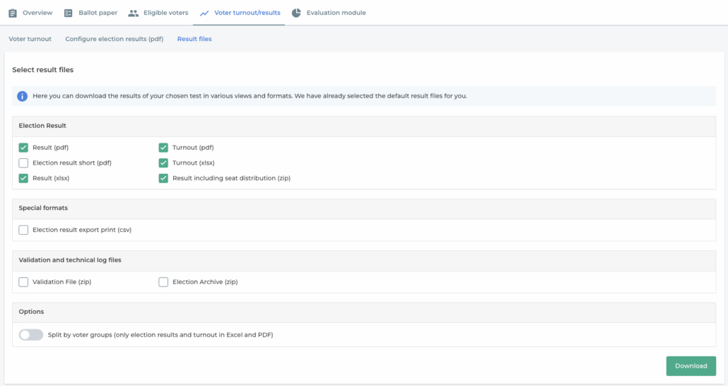 Download result configuration.