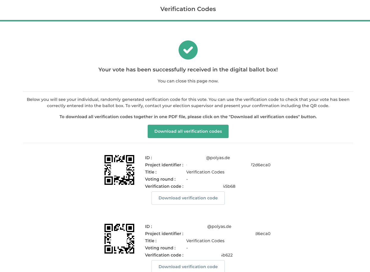 Downloading verification codes after casting votes.