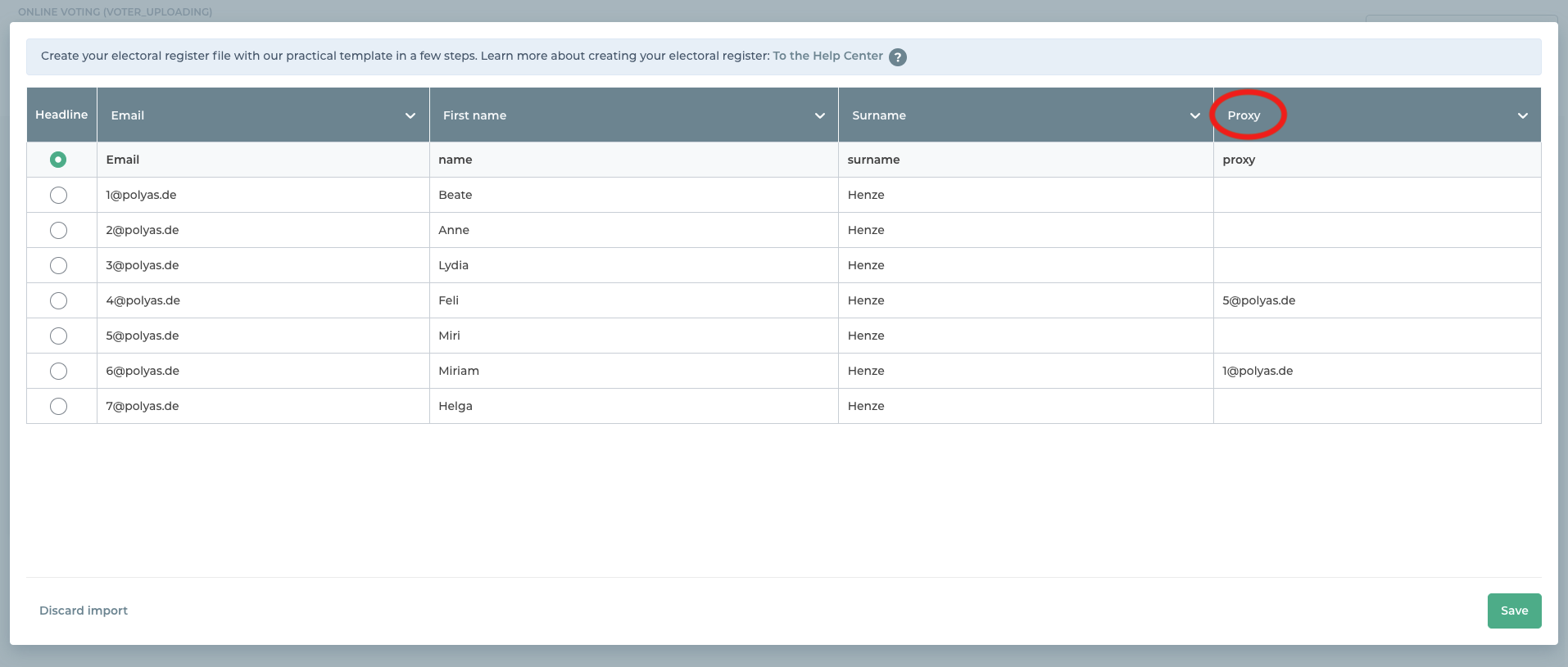 Proxy voting assign columns