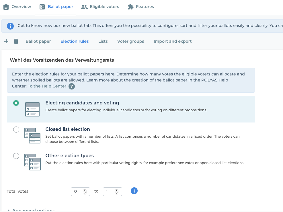 Election rules: Candidate election and vote